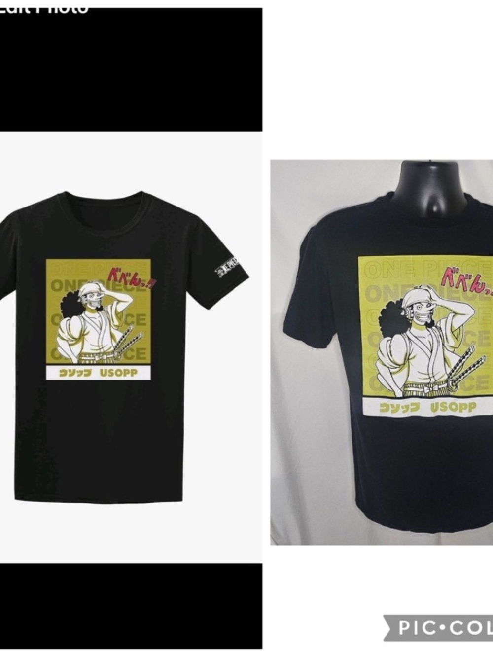 Mens Toei Animation One Piece Usopp Wano Portrait Graphic Tee Shirt Black Size S